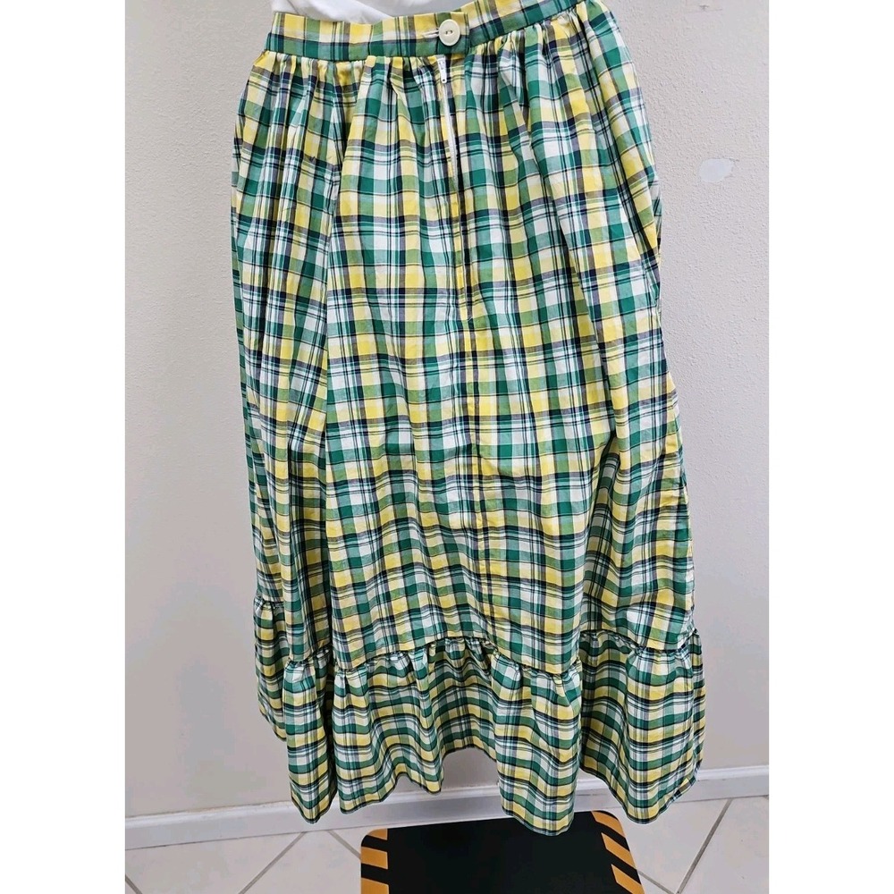 Vintage 1970s Ralph Lauren Plaid Cotton Skirt Bohemian Feminine Pockets Size 4 - Picture 4 of 10